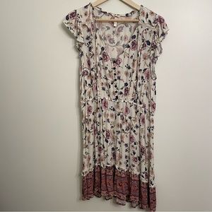 xhilaration paisley boho button front sleeveless mini dress cream pink large